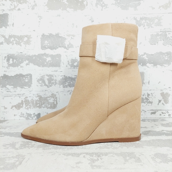 NEW Sam Edelman Weslie Beige Tan Leather Wedge Ankle Bootie V300 - Picture 1 of 12